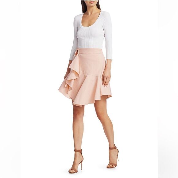 NEW ALC Amalie Linen-Denim Mini Wrap Skirt in Buttercup Pale Pink Size 0 - Picture 13 of 13